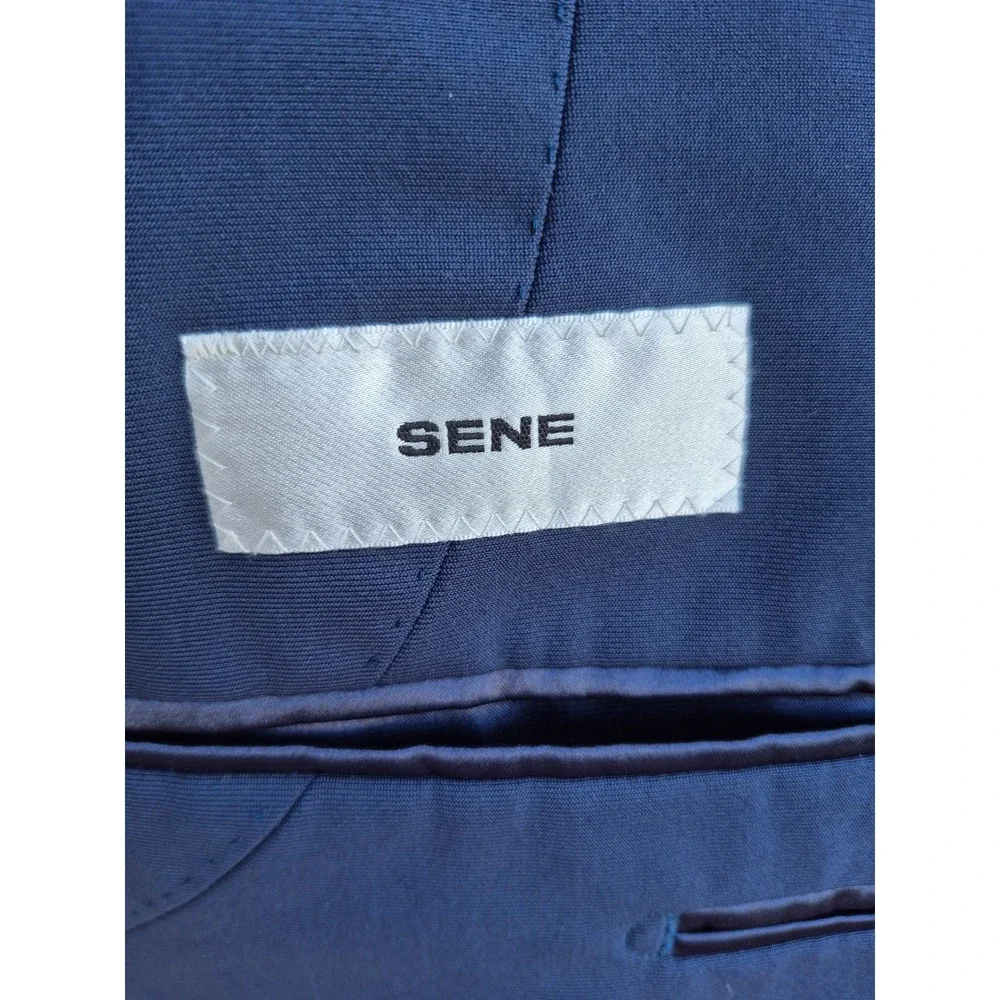 Sene Mens Navy Blue Custom Tailored Two Button Blazer Sport Coat‎ Jacket Sz 38 S